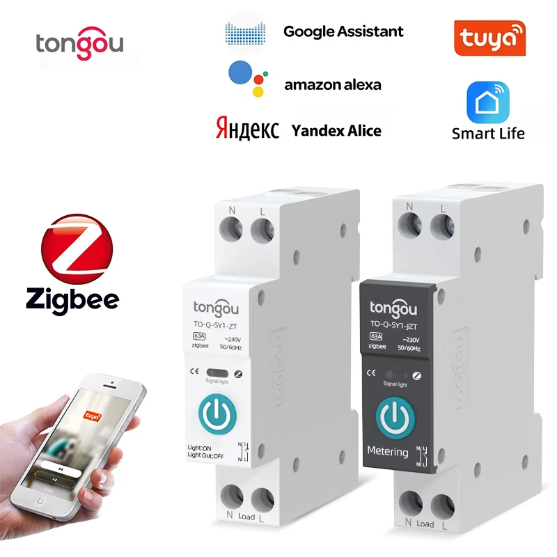 Tuya Zigbee With Metering Smart Circuit Breaker 1p 63a Din Rail For