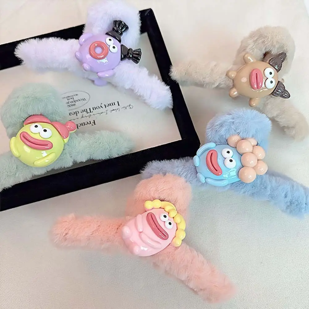 

Winter Korean Plush Doll Hair Claw Large Size Cross Shark Clip Geometric Ugly Doll Hair Clips Ponytail Holder Headwaer
