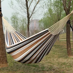 Deluxe Multi-Functional Striped Canvas Hammock for Indoor and Outdoor Use (Coffee 260x150)
