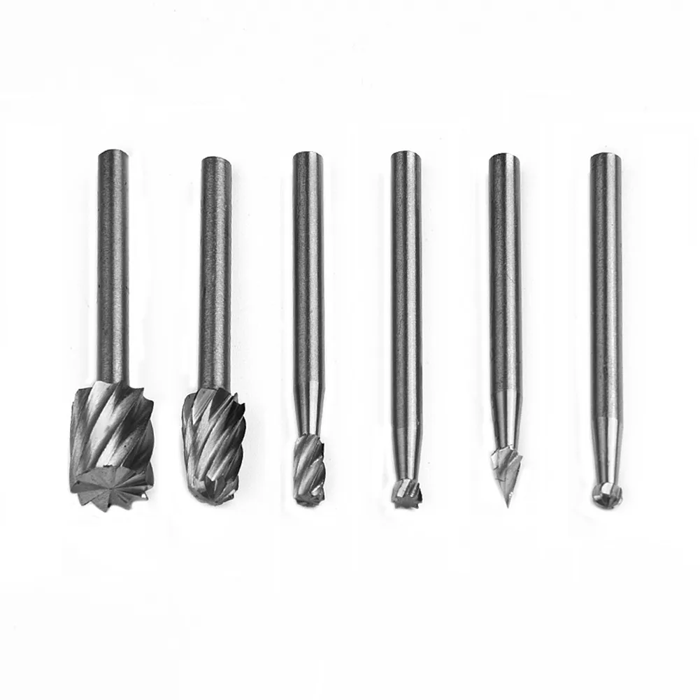 

6PCS Rotary Cutter File HSS Routs Router Drill Bit Set Carbide Rotary Burr Tool Wood Stone Metal Root Carving Milling Tool