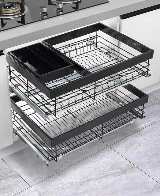 Large Kitchen 2 Tier Sliding Cabinet Basket Pull Out Organizer Drawer  Pantry Under Sink Desktop Storage Dish Rack - AliExpress
