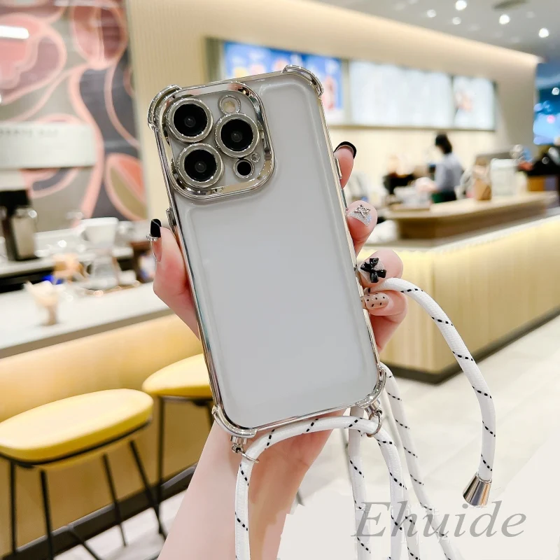 Elegant Crossbody Lanyard Plating Case - Silicone Soft TPU Clear Back Cover