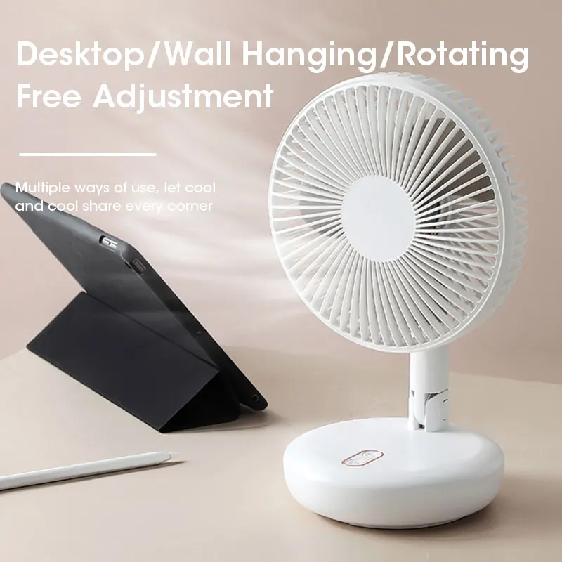 Portable 4800mAh USB Folding Stand Floor Fan Adjustable Height 3 Speeds Quiet for Home Office Bedroom