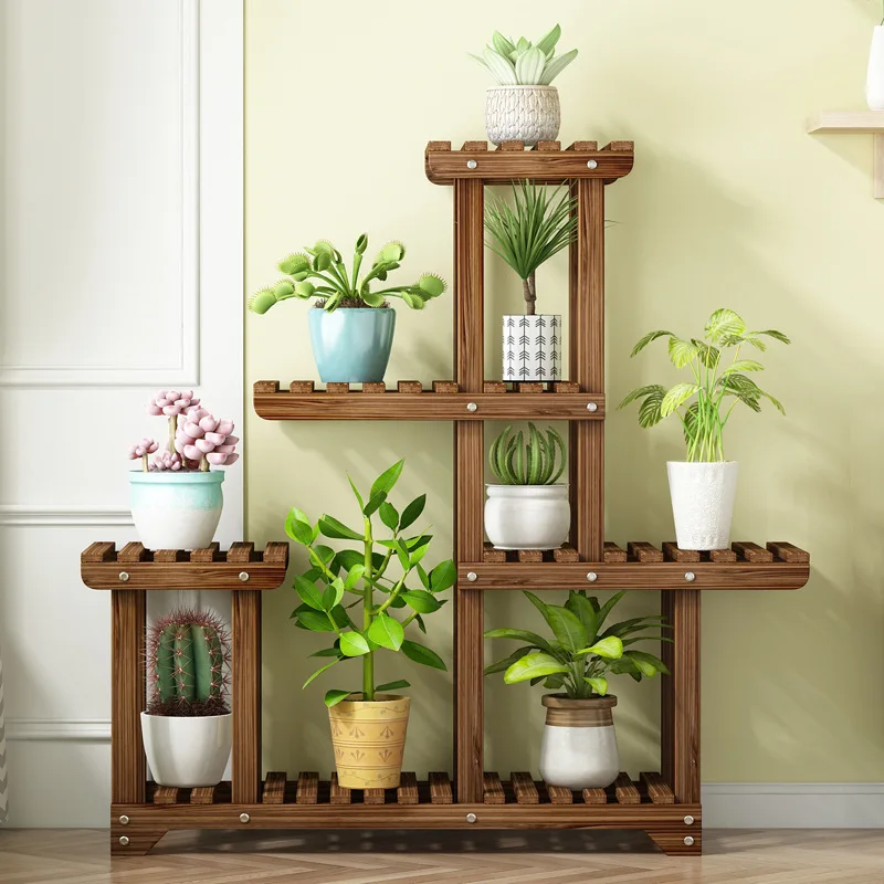 Multi-tiered Plant Stand 6 Tiers Pine Wood Succulent Pots Planter Display Rack Balcony Potted Flower Rack Shelf Indoor Outdoor