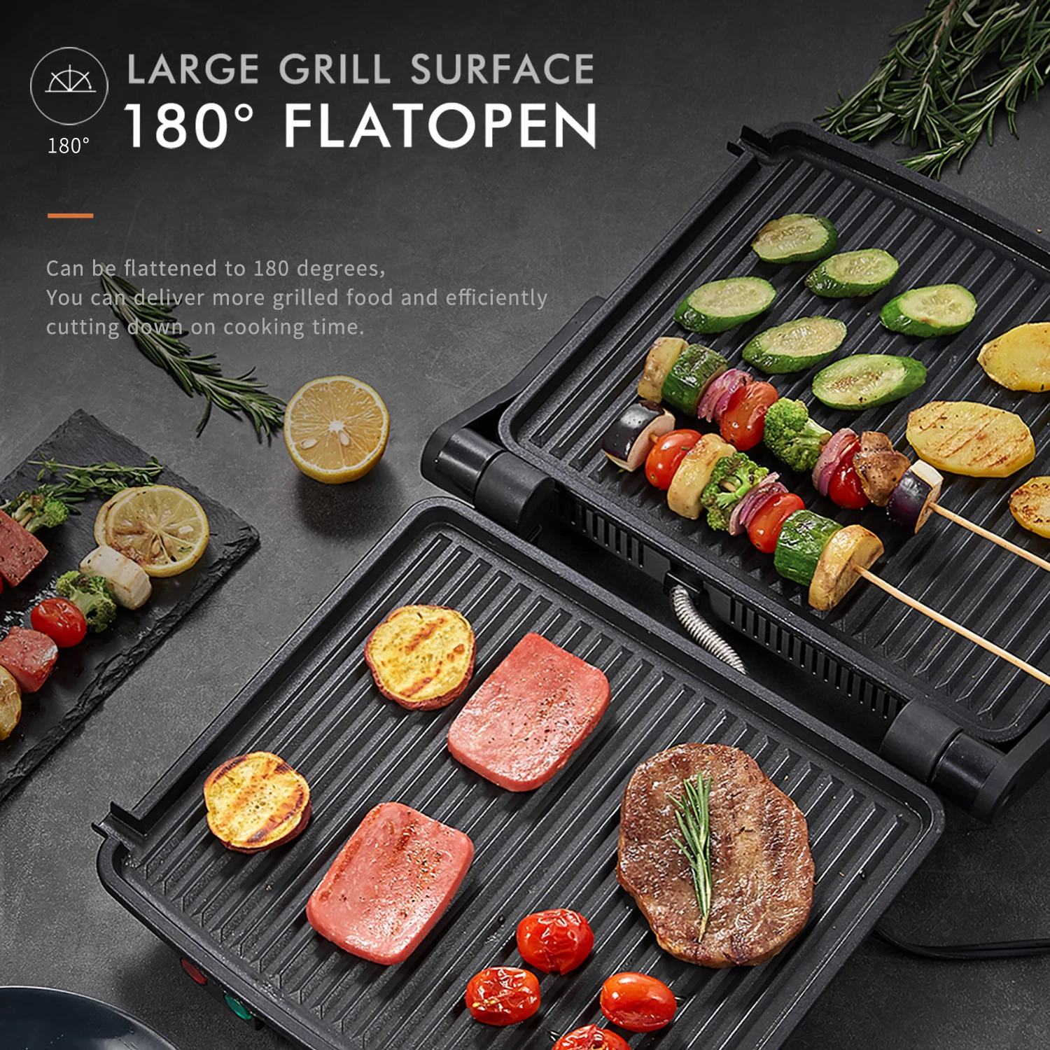 Panini Press Grill, Yabano Gourmet Sandwich Maker Non-Stick Coated Plates 11" x 9.8", Opens 180 Degrees to Fit Any Type or Size 3