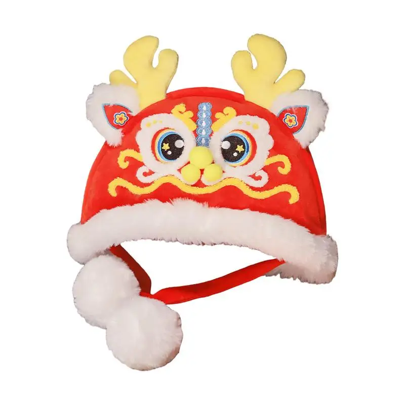 

Новогодняя шапка с драконом, традиционный плюшевый головной убор со знаками Зодиака с помпоном, праздничный головной убор для вечеринки, Новогодние аксессуары, милый теплый Новый