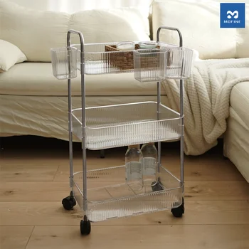 모파인 투명 이동식트롤리 업그레이드 걸이형 바구니 간편조립 Storage Rack Kitchen Shelf