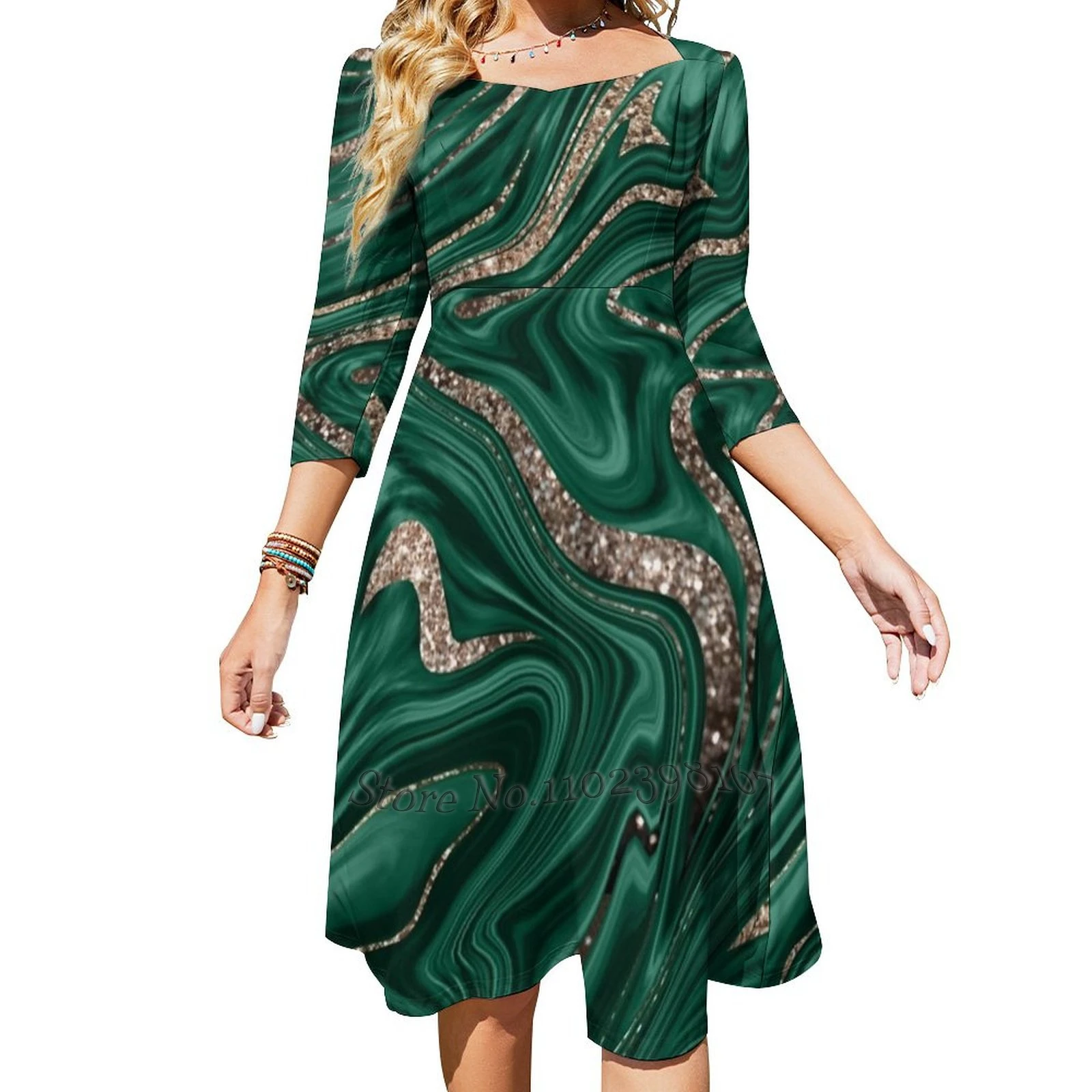 Emerald Green Black Gold Glitter Marble Faux Glitter ) Decor Art Square