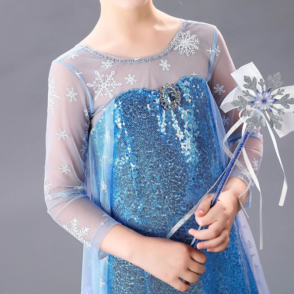 Girls Elsa Dress Fancy Snow Queen Cosplay Princess Costume With Cloak Apparel Role Play Clothes Halloween Carnival