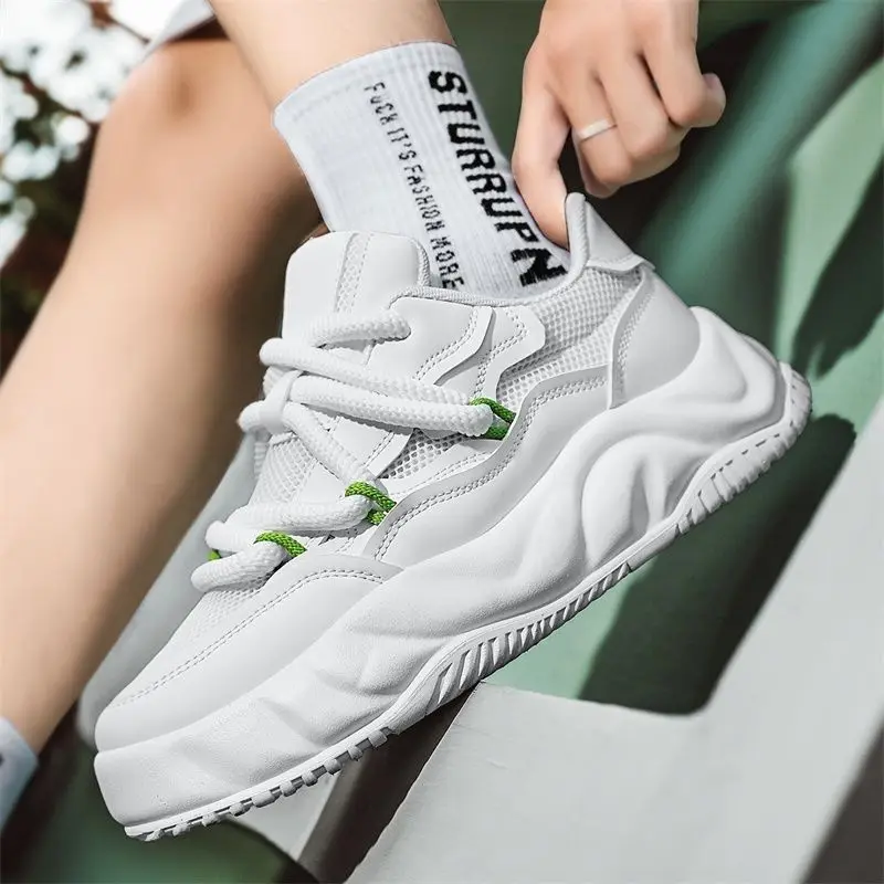 2024 Casual Breathable Bread Mesh Comfortable and Non-Slip Running Platform Increased by Sports White Shoes Men 3