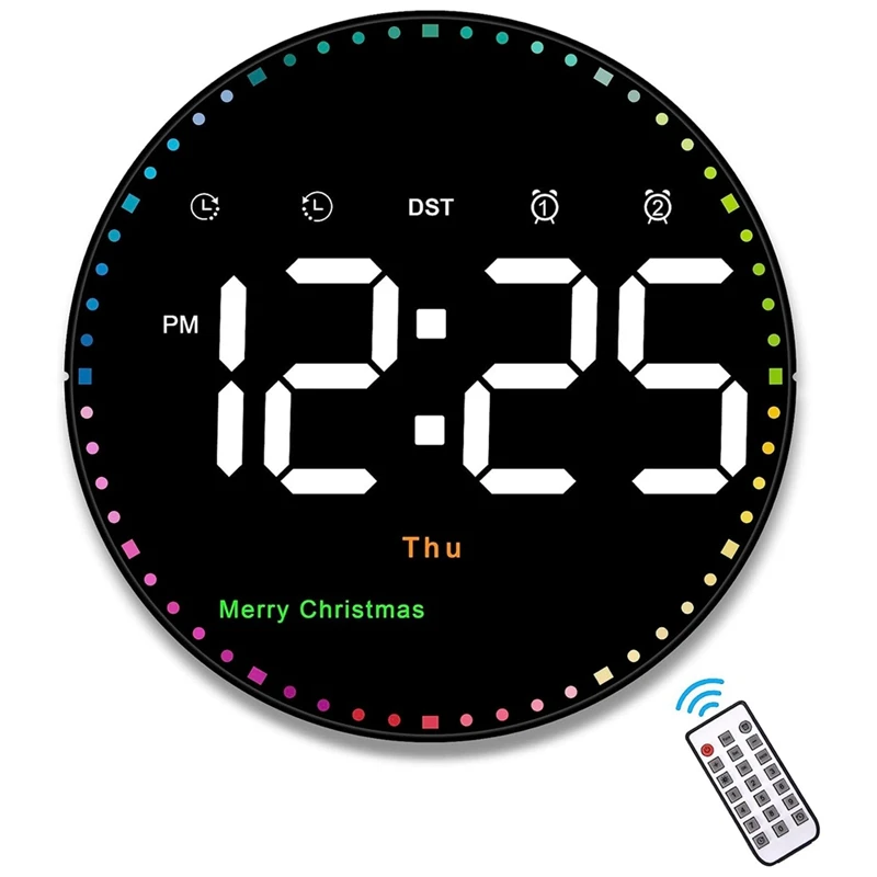 

Digital Large Wall Clock With Remote, 10Inch Dynamic LED Clock Large Display With Time Date Temp Week