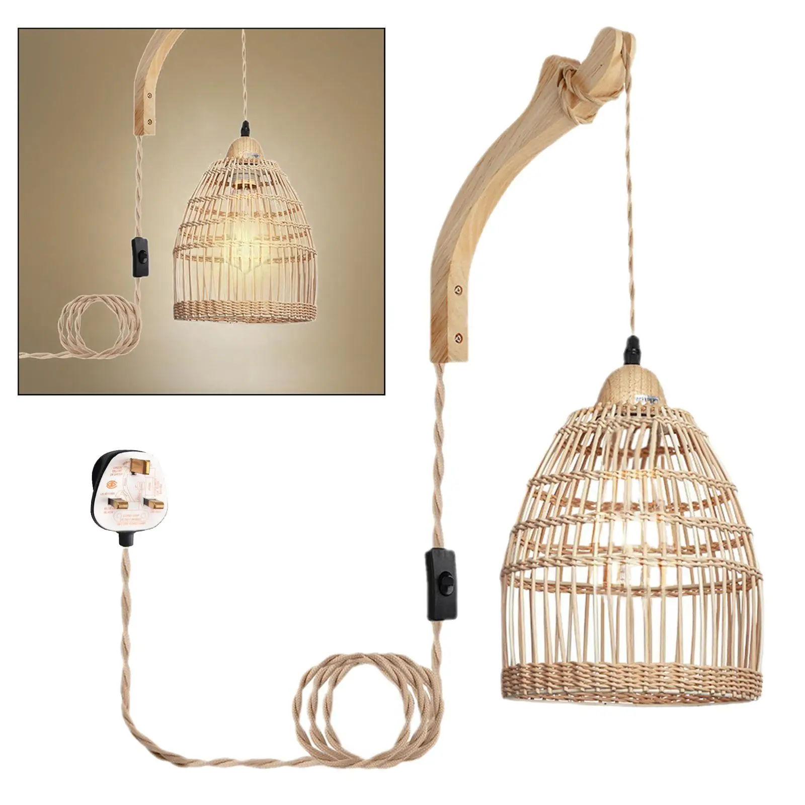 

Wall Lamp Woven Bamboo Lantern Wall Sconce E26 Base Farmhouse Wall Mounted Lamp for Home Nursery Bedside Hallway Bedroom