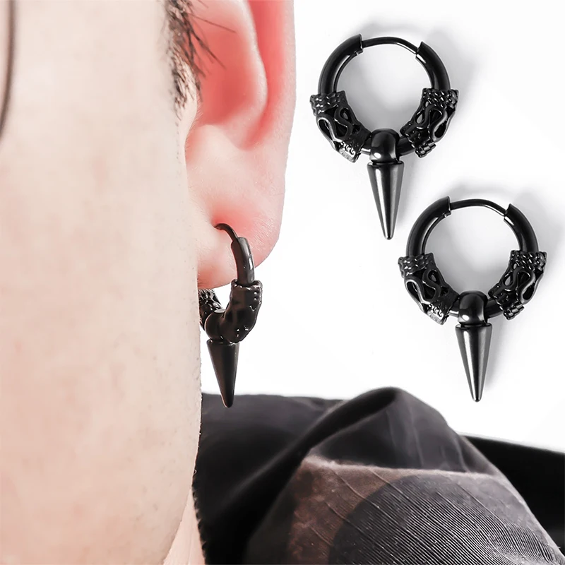 1 Pairs Gothic Punk Stainless Steel Hoop Earring for Men Women Hip Hop Rock Vintage Dragon pattern Circle Earrings Jewelry