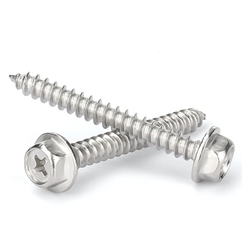 Description Picture 3 of item304 Stainless Steel Cross Hex Self-Tapping Screw M3 M4 M5 M6 Phillips External Hex Flange Cross Head Screws Wood Nail