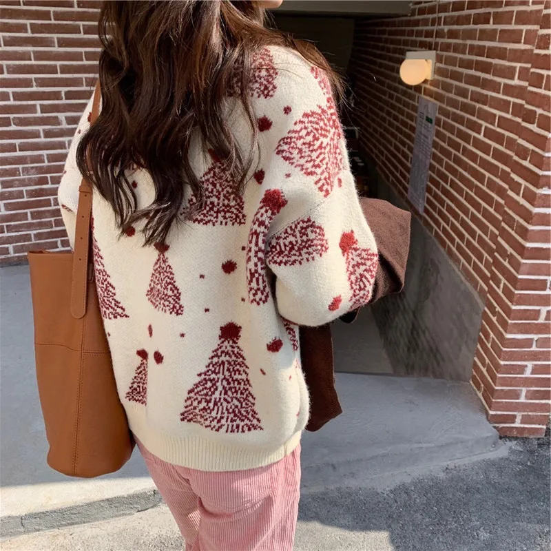 Autumn and Winter New Women's O Neck Long-sleeved Sweater Elegant Christmas New Year Red Knitted Pullover Shirt Casual Knitwear