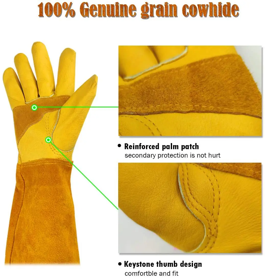 Long Garden Gardening Gloves, Cowhide Wear-resistant Beekeeping