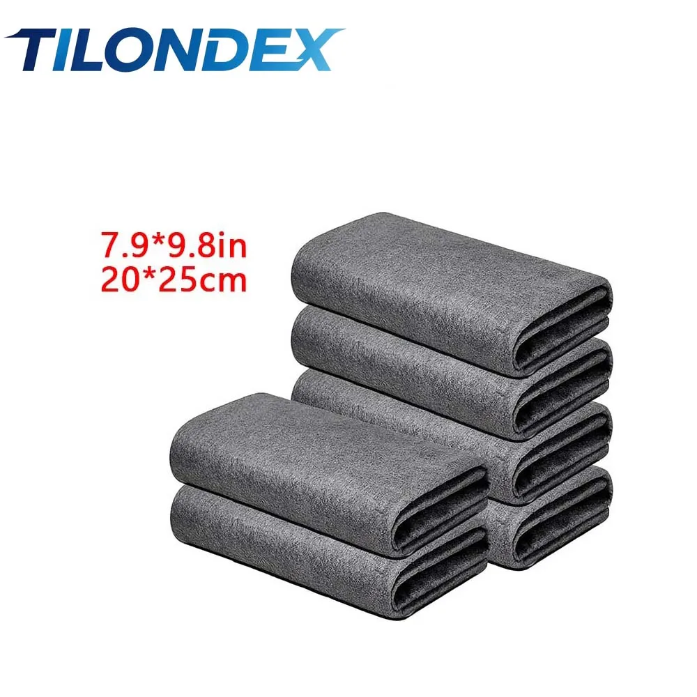 1/6PCS 미니 20x25cm 두꺼운 매직 물 없는 마이크로화이버 세척 천 자동차 청소용 줄무늬 없는 유리 표면 와이퍼