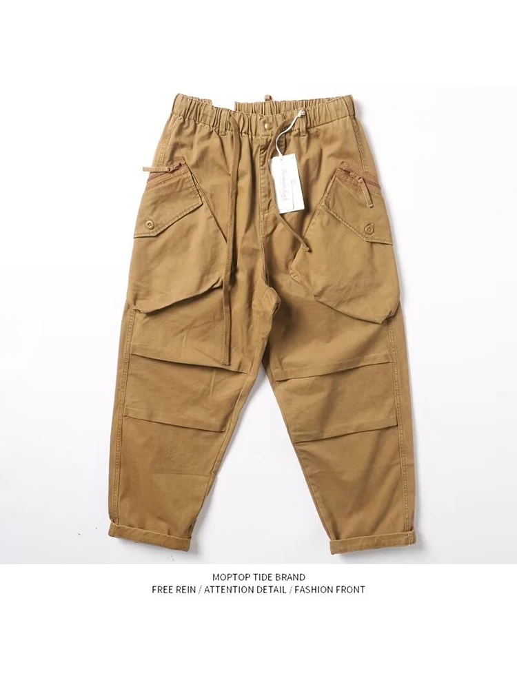 Retro Waed American Sle Workwear Loose Cuffed Multi ket Outdoor Men's Casual Long Pants Youthful Energy Sle Polyeste...