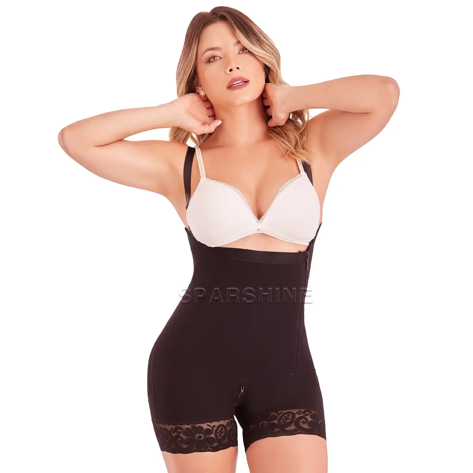 Fajas Colombianas Women Flat Belly Abdomen Control Open-Chest Underwear Zipper Hip Lifting Shapewear