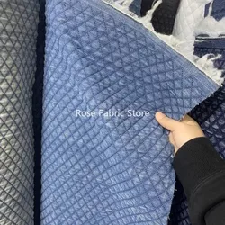 1 Meter Thick Diamond - Patterned Cotton Denim Fabric for Apparel and Accessories Crafting (Medium blue)