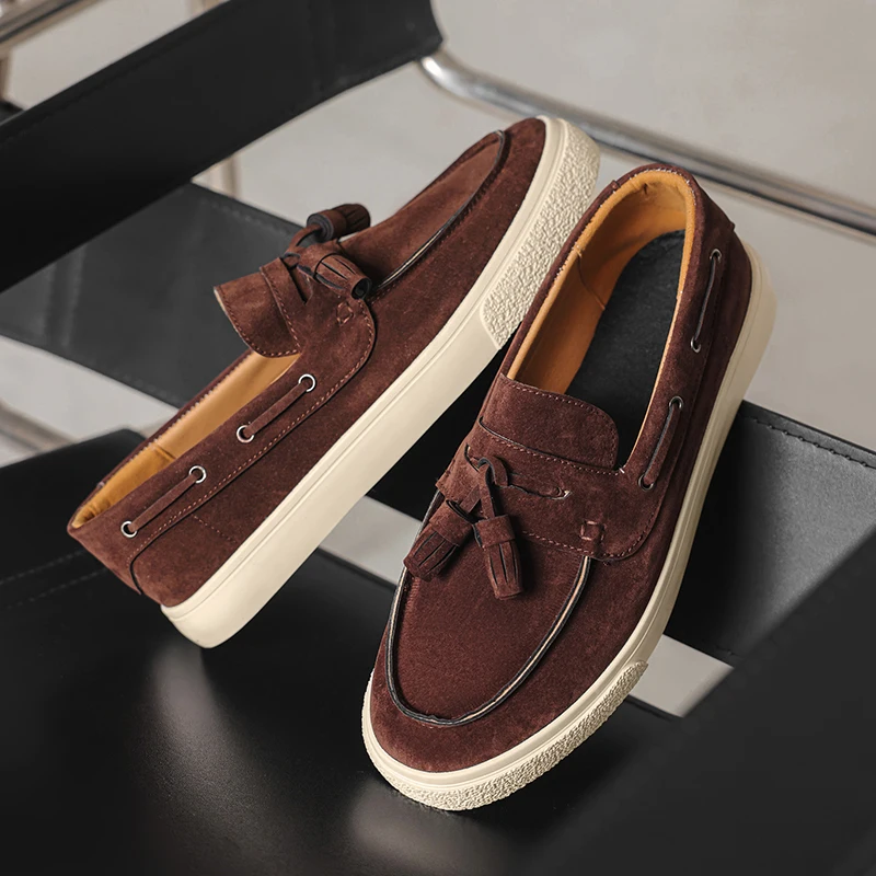 Suede Leather Handmade Loafers Leisure Walk Male Casual Shoes New Design Casual Slip on Flats Versatile Driving Shoes Moccasins 2