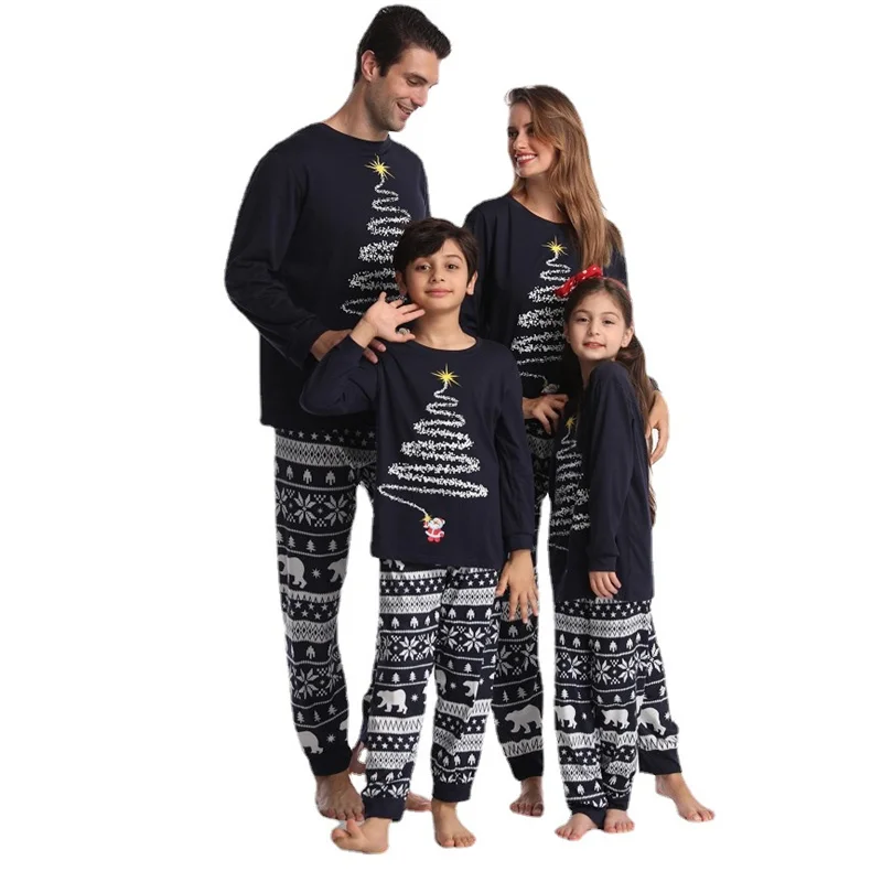 Conjuntos familiares a juego para Navidad, ropa de dormir con estampado navideño, conjunto de 2 piezas con remera y pantalones para niños, pijamas de algodón para padre, madre y bebé