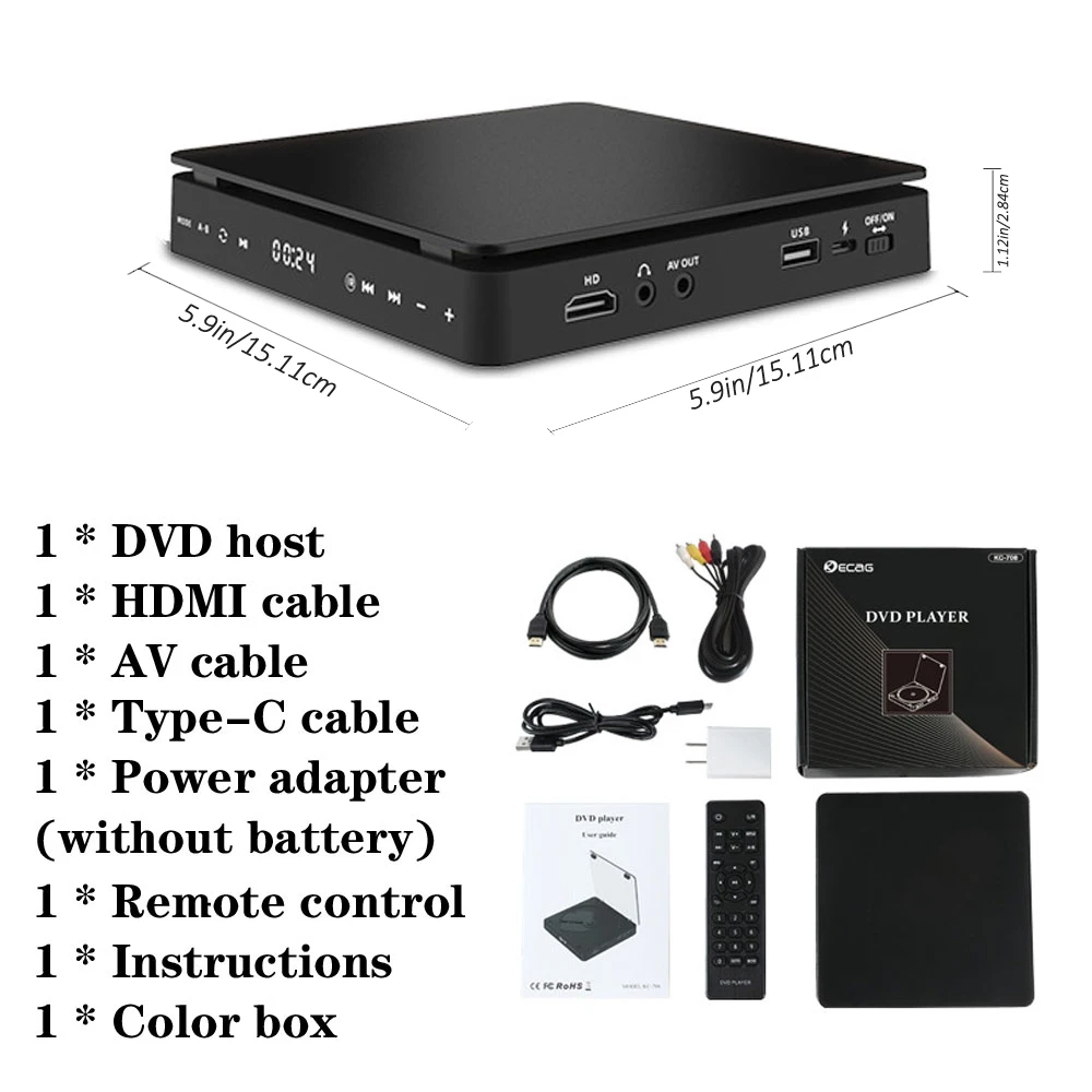 DVD Player for TV CD VCD HD 1080P Video Support HDMI AV USB 3.5mm for projectors