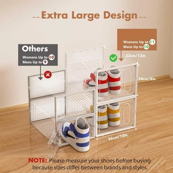 X-Large Shoe Storage Boxes, 12 Pack Shoe Organizers with Magnetic Door, Four Way Connection Shoe Containers, Clear Plastic 2