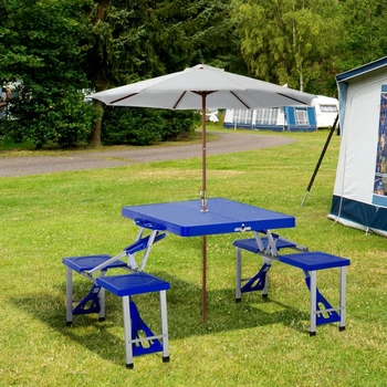 Tavolo da Picnic pieghevole tavolo da campeggio portatile Patio da viaggio pieghevole, tavolo da giardino da giardino, con sedie a 4 posti, foro per ombrellone 1