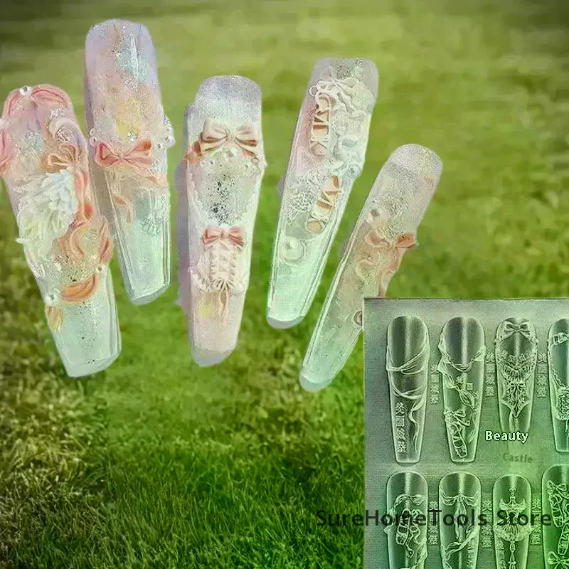 리본 보우 발레 슈즈 3D 실리콘 네일 아트 몰드 DIY 네일 아트 데코레이션 투명 조각 템플릿 매니큐어 디자인 도구