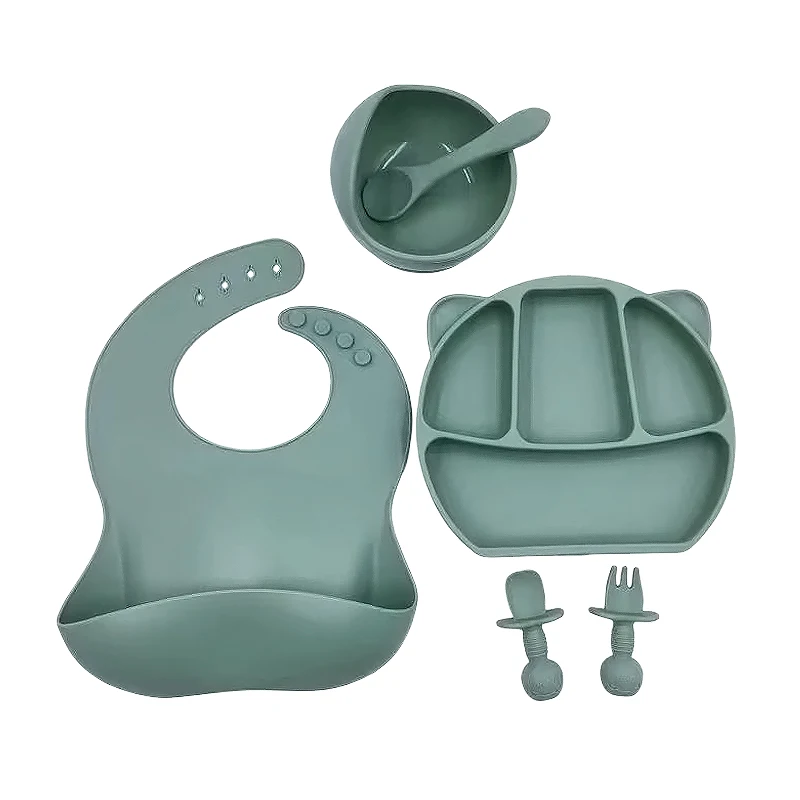 6pcs Baby Bowl & DishwareChildren's Silicone Dish Suction Cup Bowl Spoon Placemat Set Cartoon Tableware 4