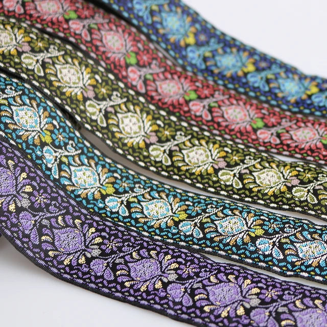 7 Meters 50mm 2 Inch Vintage Ethnic Embroidery Flowers Ribbon Boho Lace  Trim DIY Clothes Bag Accessories Embroidered Fabric