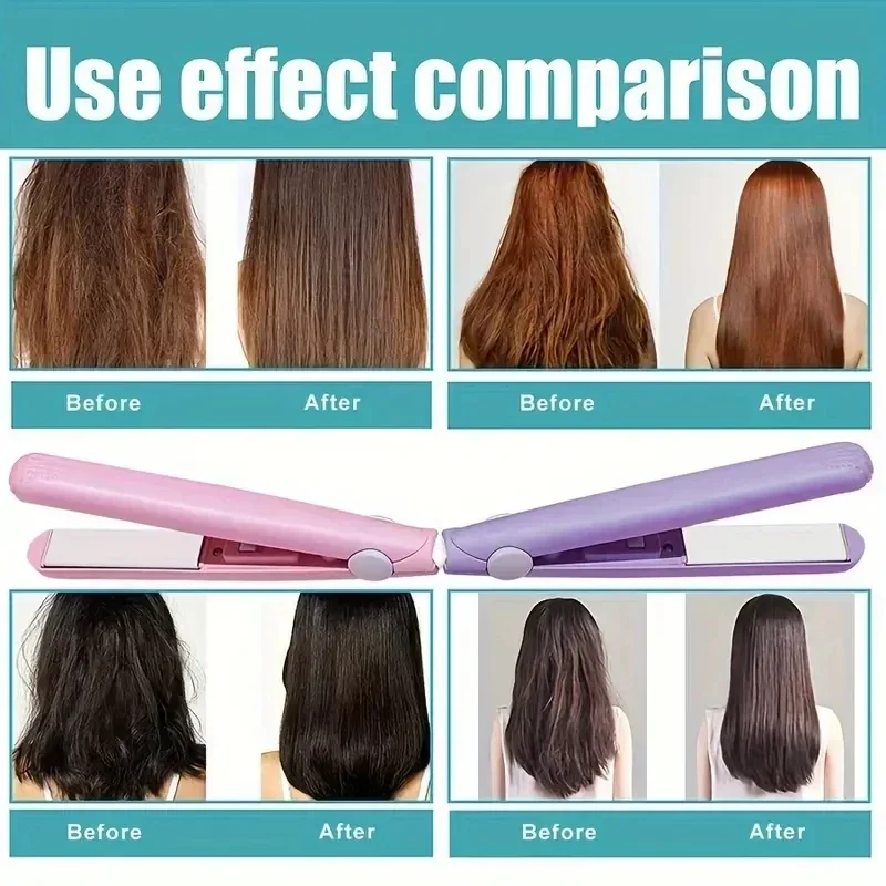 Non-damaging Ceramic Plate, Bangs Clip,Multi-color Splint,Mini Hair Straightener, Quick Heating,  Curling and Straightening