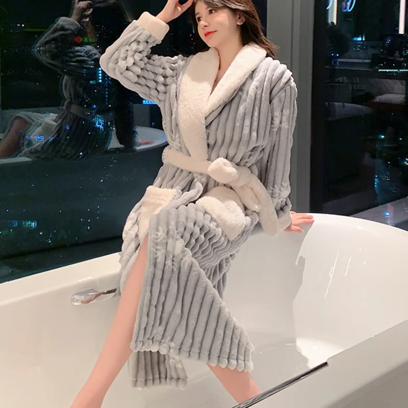 

Bathrobe for Women Flannel Fleece Long Sleeve Robe Winter Warm Thicken Nightgown Robes Nightgowns Nightwear Home Clothes Pajamas