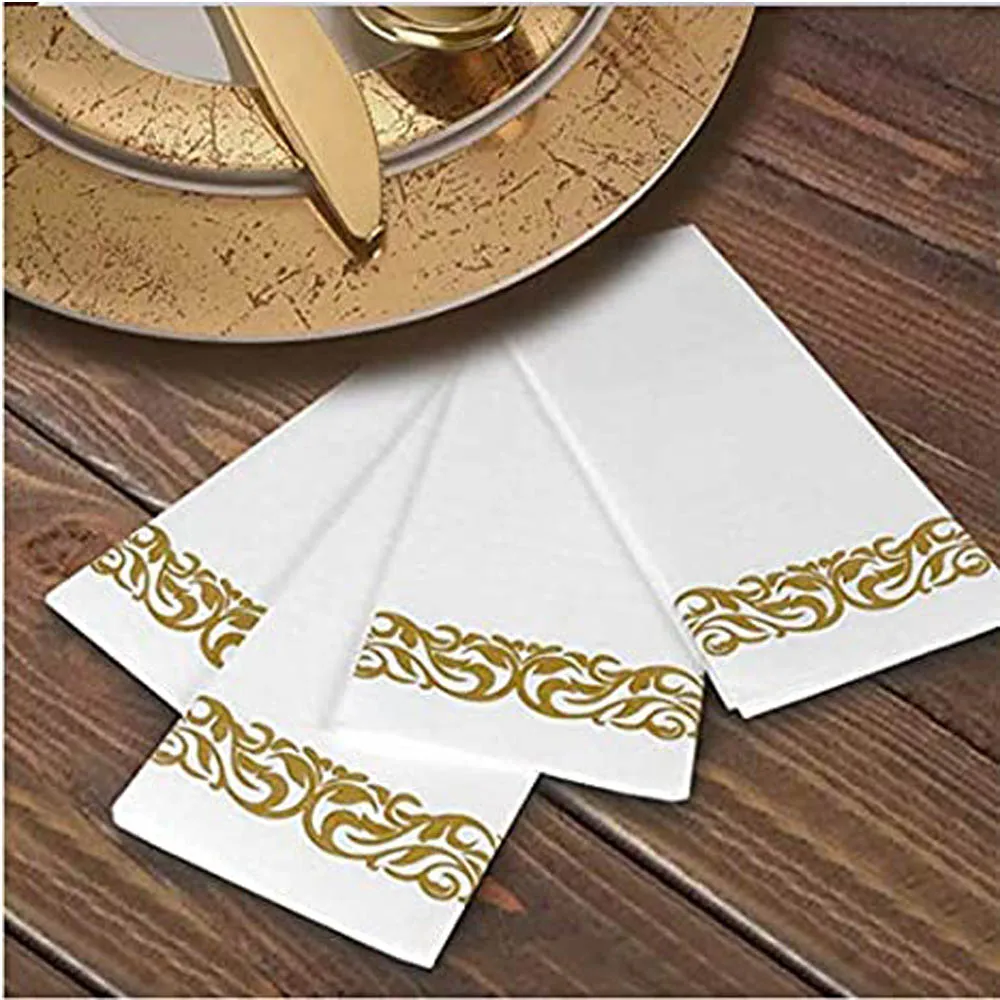 Description Picture 5 of item50PCS Disposable Table Paper Napkins Elegant Tissue Vintage Towel White Foil Gold Dish Bowl Paper Birthday Wedding Party Decorat