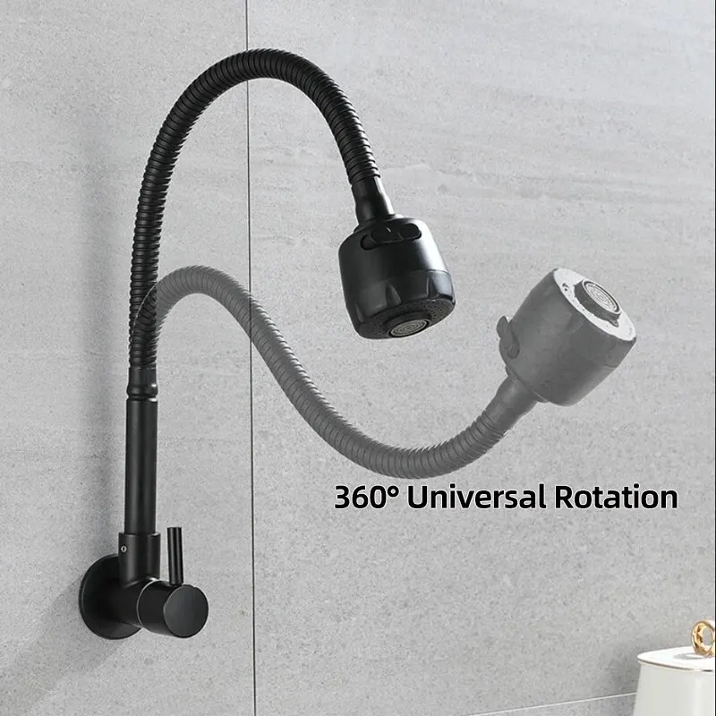 Description Picture 3 of itemBaokemo Kitchen Faucet 304 Stainless Steel Sink Flexible Hose Cold Water Two Modes Tap Sink Wall Mounted Faucet G1/2Inch Thread