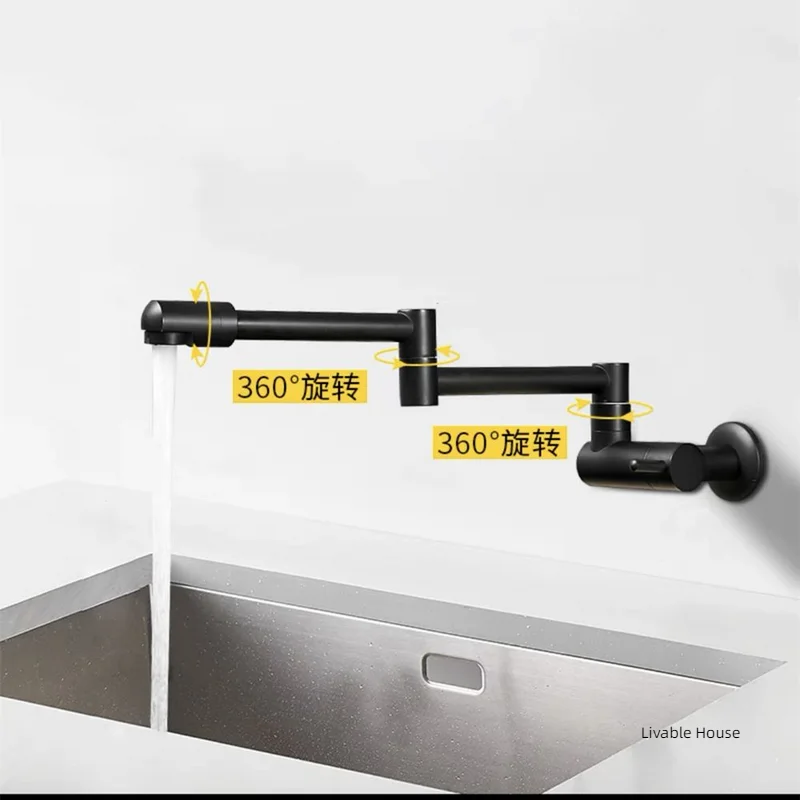 Fold-able Basin Faucet Kitchen Faucets Black/Chrome Brass Single Cold Wall Mounted Bathroom 360 Rotate  Crane Universal Sink Tap