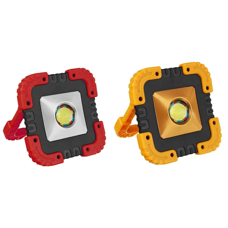 2Set 100W 2000Lm Usb Solar Led Work Light Lampada Di Inondazione Di Emergenza Ricaricabile Con Supporto 12.4 X12.4Cm Rosso E Giallo