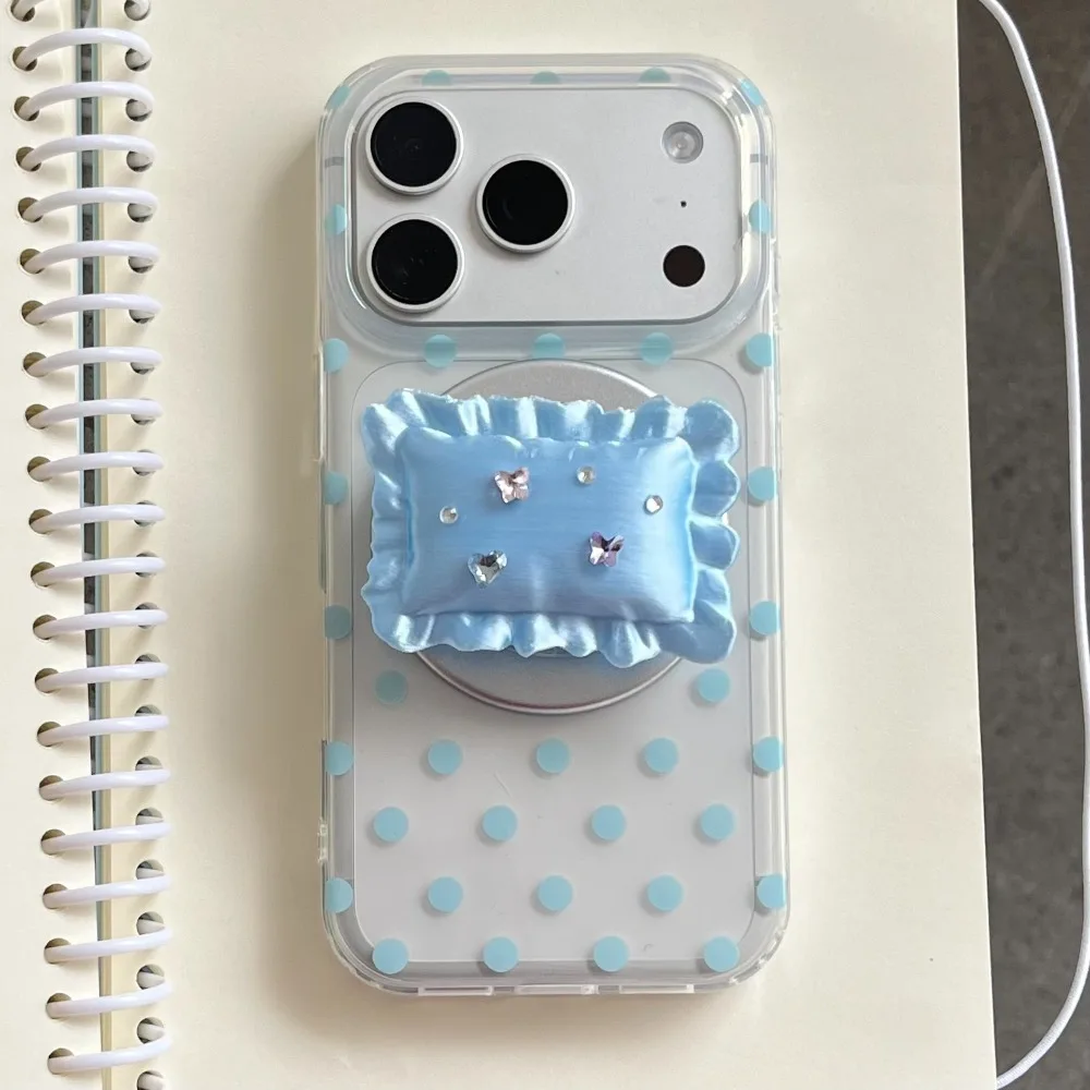 Polka Dot Double Layer Shockproof Magnetic Case with Pillow Holder