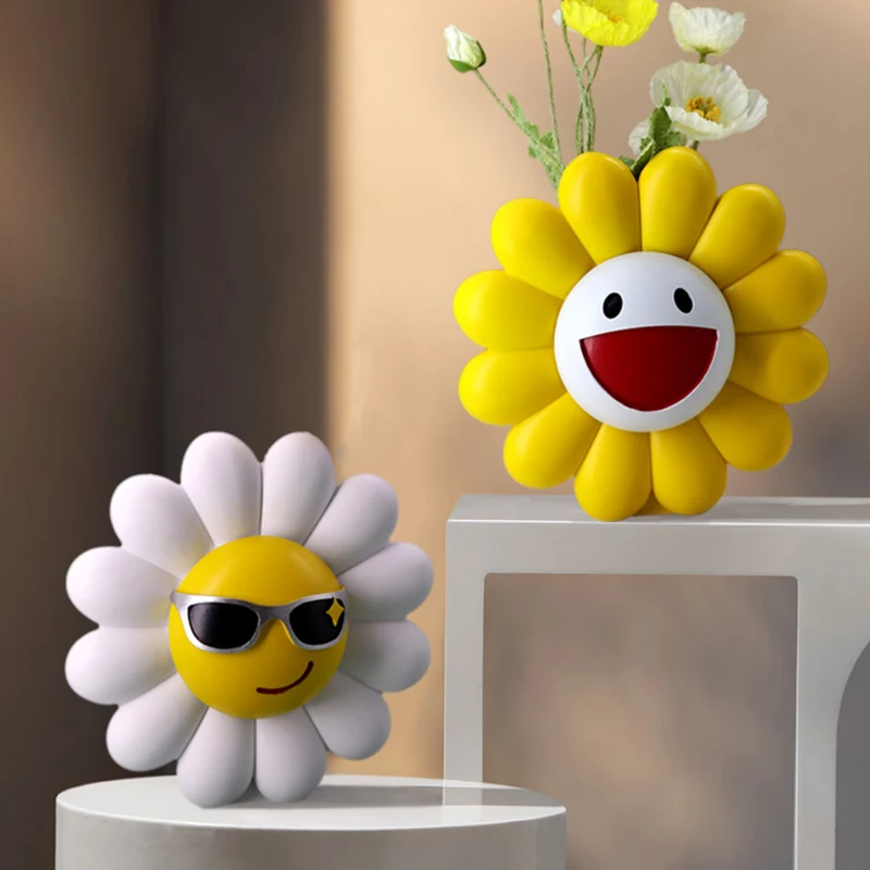 

Nordic Room Decor Sunflower Vase Statue Living Room Desktop Decor Fashion Sculpture Resin Crafts Home Decoration Accessories