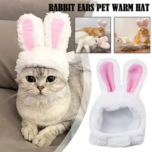 Cat Decorative Pet Products New Warm Cat Head Cover  Plush Cat Lamb Clothes Accessories Hat Rabbit Hat Pet Ear C2V9 2