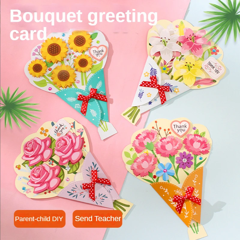 

DIY 3D Bouquet Greeting Card Clorhing Stickers Crafts for Kids Handicrafts Kit Educational Children Toys for Girls/boys Gifts