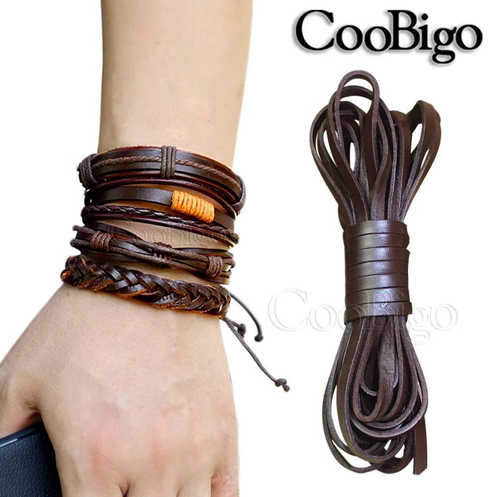 2 Meters Genuine Cow Leather Rope Flat Strand Cord for Jewelry Making Necklace Bracelet Leathercraft Decor Supply Vintage 2-20mm