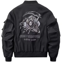 Black Bomber Jacket Men Spring and Autumn Motorcycle Work Jacket Multi-pocket Embroidered Baseball Uniform Fashionable Loose Top 2