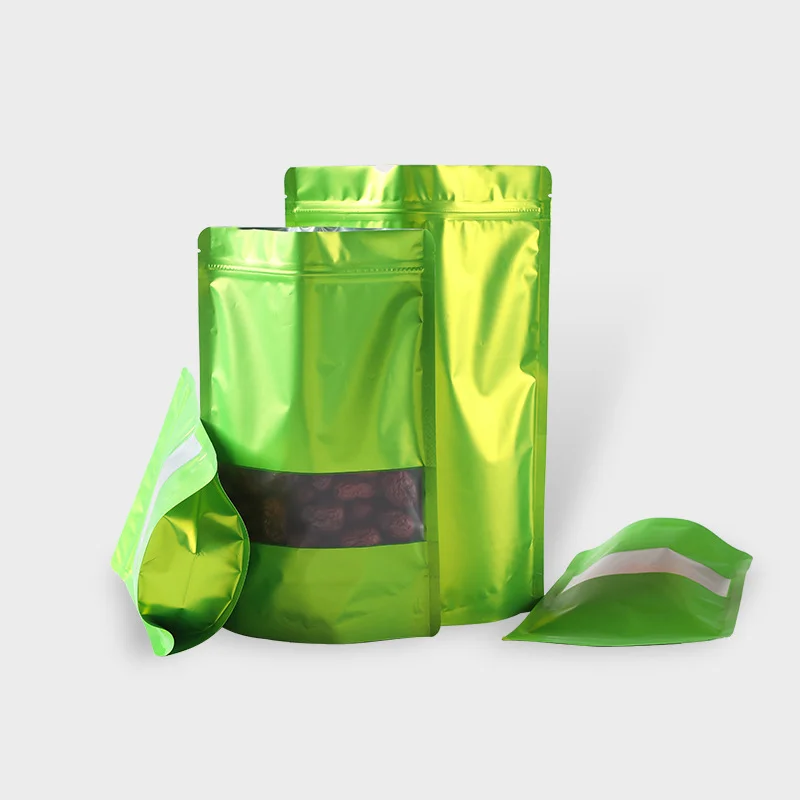 Self-Sealing aluminum foil bag resealable matte self-supporting food packaging bag with display window color printable food storage bag