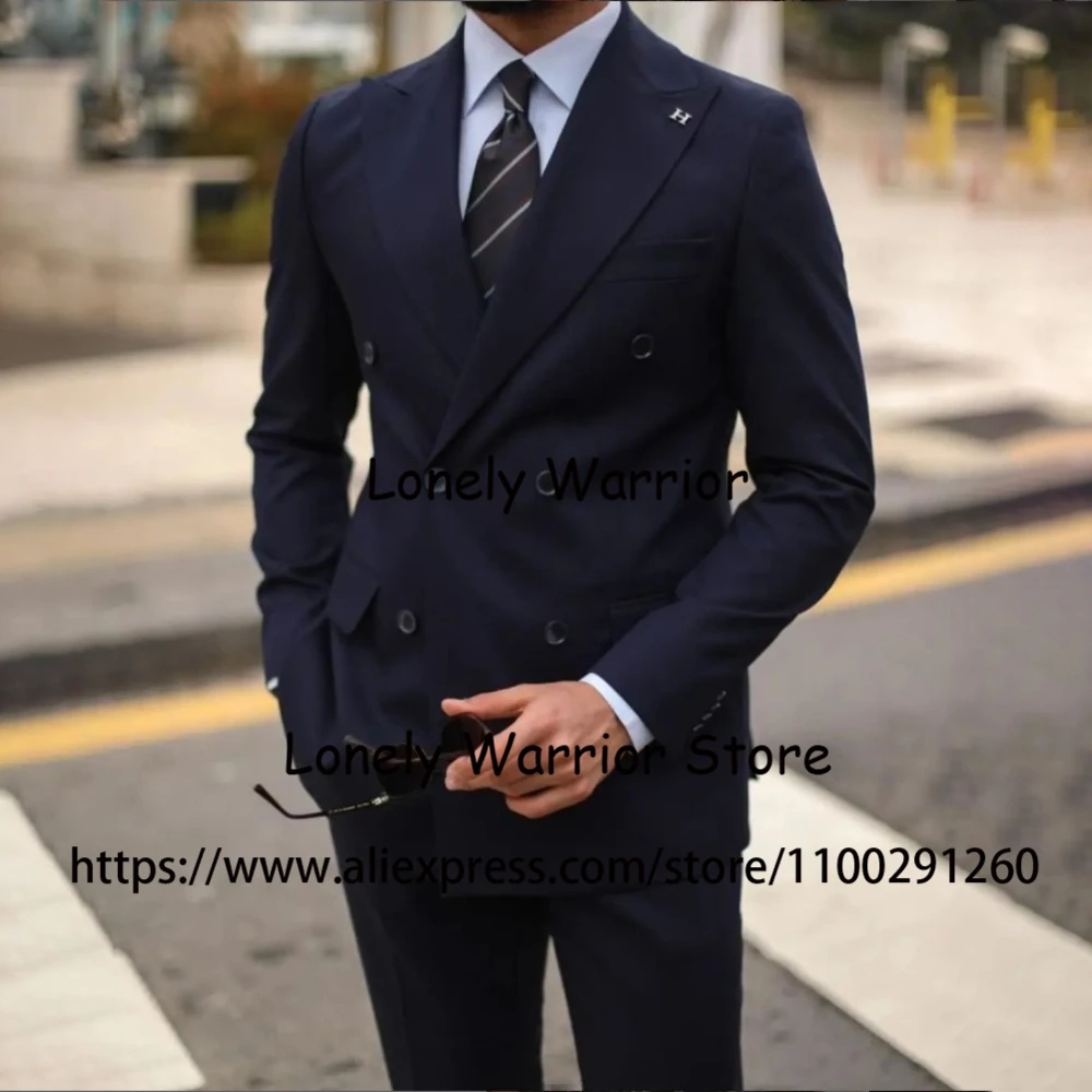 Men's Navy Blue Double Breasted Business Formal Jacket with Pant Suits main image 0