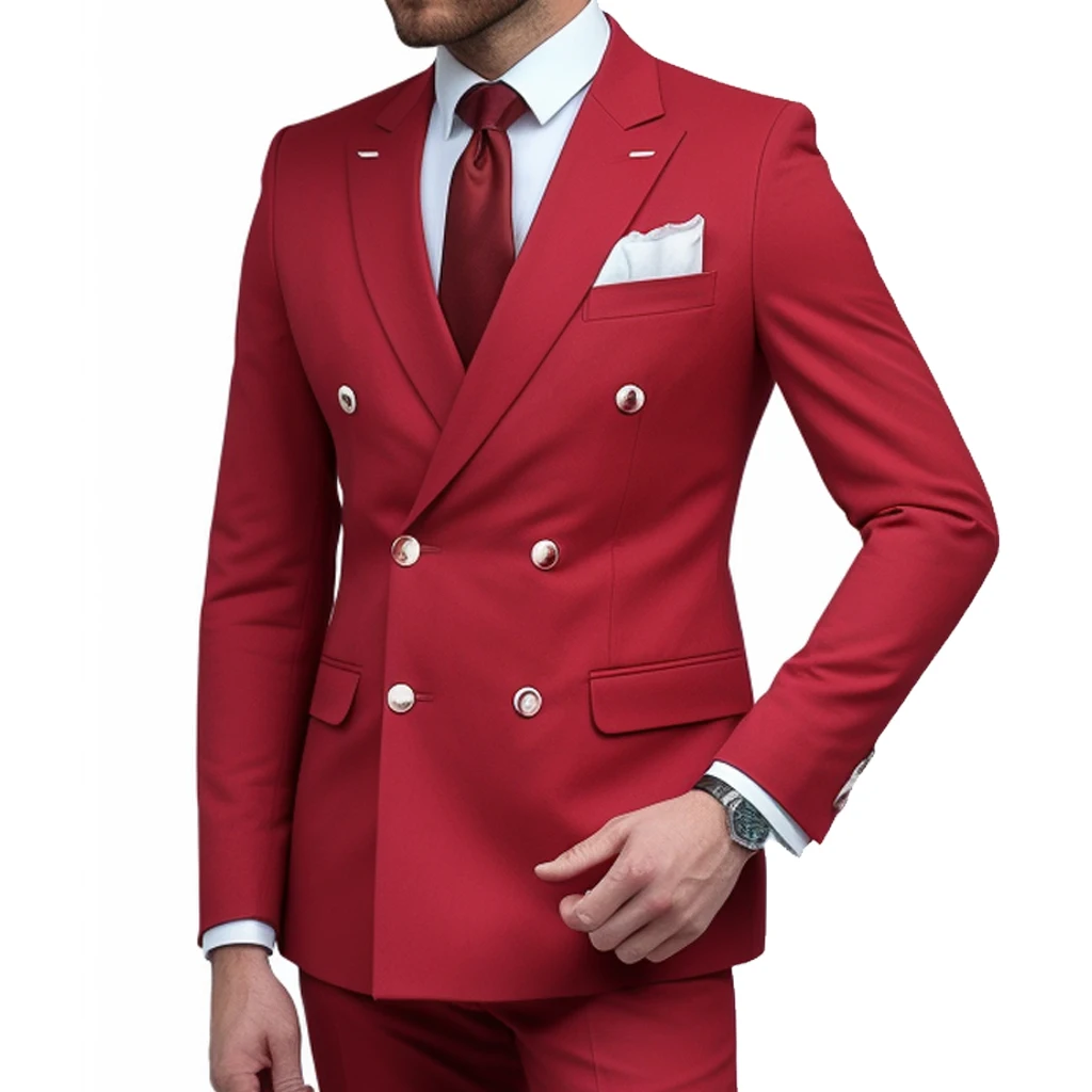 Red Royal Blue Navy Notch Lapel Double Breasted Men's Suits Set Wedding Tuxedos Blazer Prom Suits 2 Pieces(Jacket+Pant)