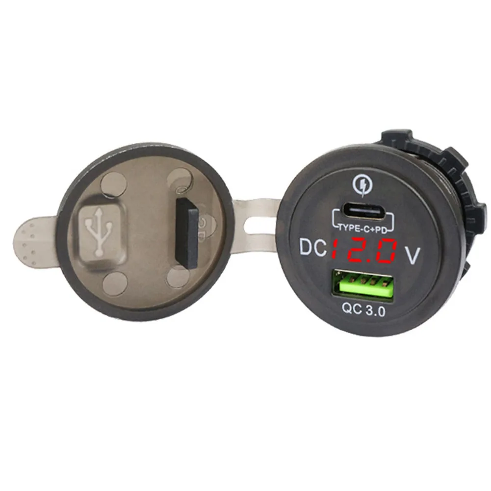 

QC 3.0 Dual USB Car Fast Charger Socket Power Outlet LED Voltmeter Waterproof