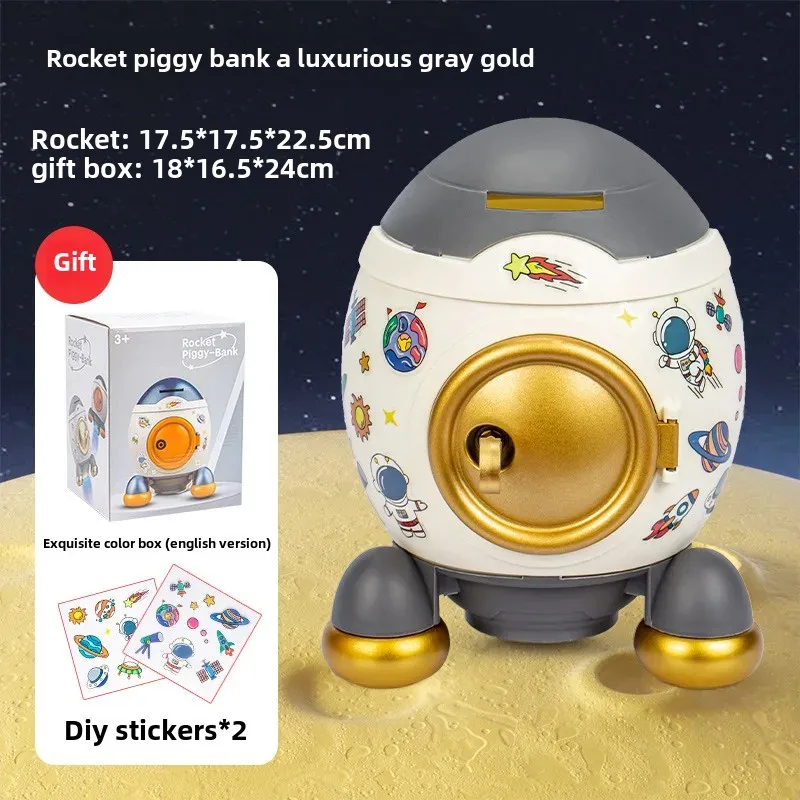 Creative Cartoon Rocket Money Box Kids Saving Toy Large Capacity Interactive Treasure Chest Ideal Gift for Children