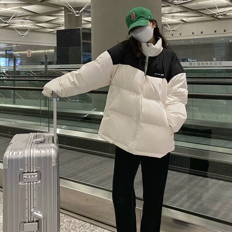 2023 Winter New Down Coat Women's Short Korean Edition Thickened Student Couple Loose Spliced White Duck Down Coat Trend